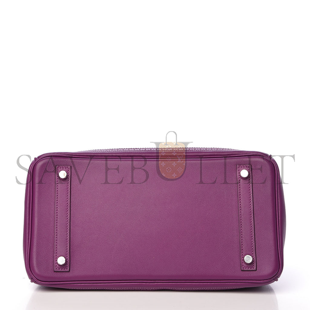 HERMÈS BIRKIN 30 LACE SERIES ANEMONE PURPLE SILVER BUCKLE 488484 (30*22*15cm)